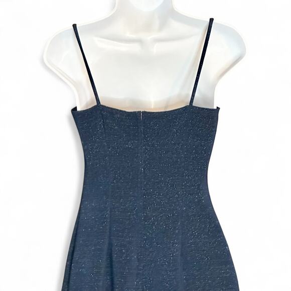 Vintage 80s XOXO Blue Glitter Mini Dress Sz 5 Spaghetti Strap Bodycon Glam Party - Picture 7 of 10